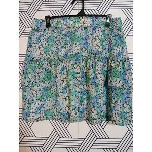 LOFT Petites Floral Mini Skirt Ruffle Hem Elastic Waist Cottagecore Preppy Lined